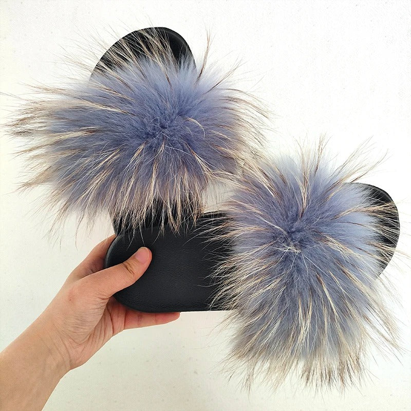 Olivet - Fluffy Real Fur Slippers for Women