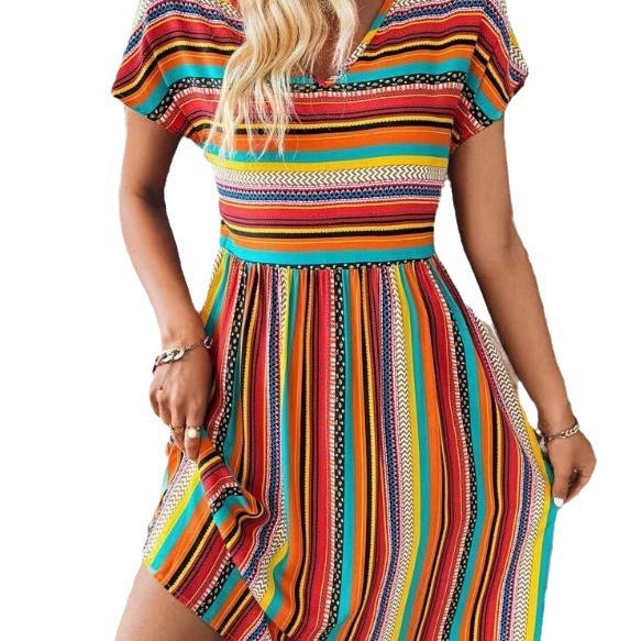 Melanie – Colorful Striped Batwing Sleeve Dress