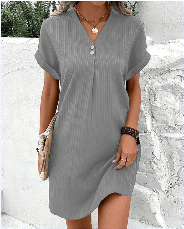 Carol – Casual Solid V-neck Short-sleeved Dress