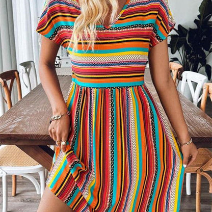 Melanie – Colorful Striped Batwing Sleeve Dress