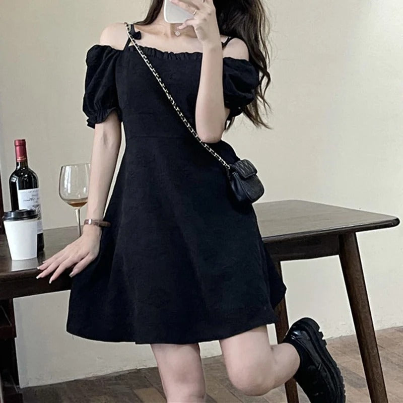 Xanthe - Sweet Off-Shoulder Puff Sleeve Dress for Women