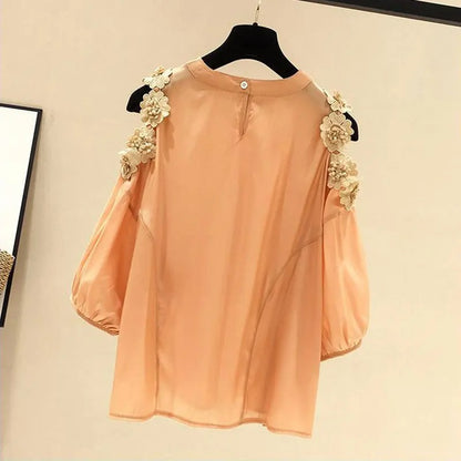 Tabitha - Trendy Orange Floral Raglan Sleeve Pullover for Women