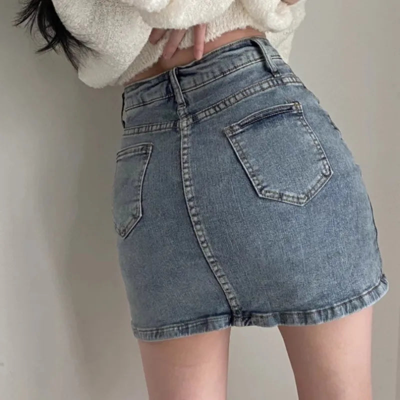 Felicity - Trendy Side Slit High Rise Denim Skirt - Women's