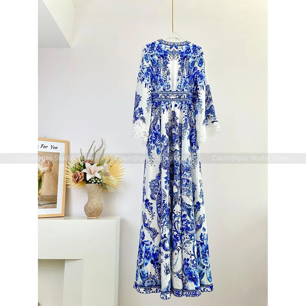 Vivienne - Chic Blue Print Resort Dress for Women