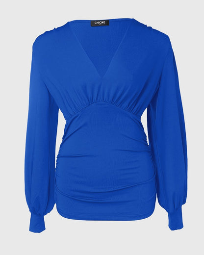 Vivienne - Plunge Lantern Sleeve Ruched Top