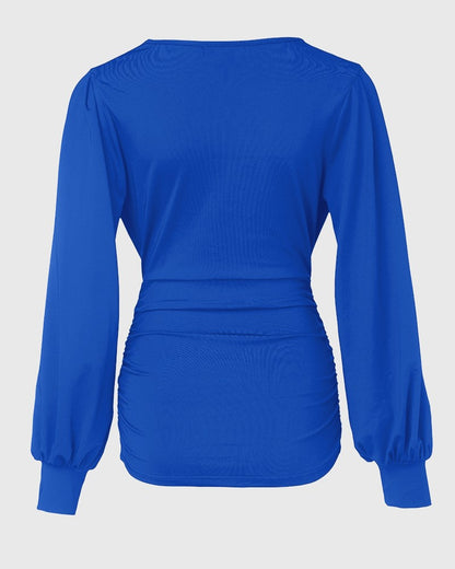 Vivienne - Plunge Lantern Sleeve Ruched Top