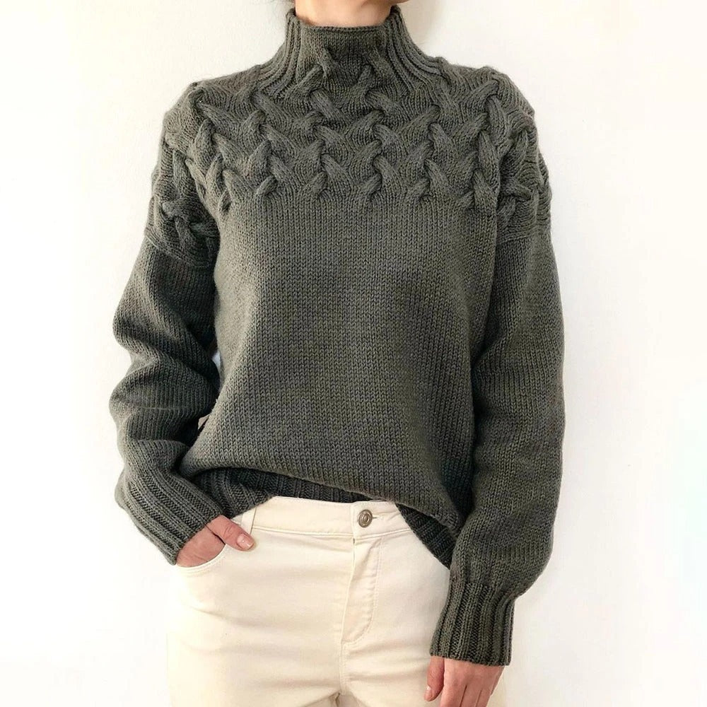 Julie – Cable Knit High Collar Sweater