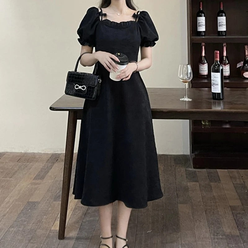 Xanthe - Sweet Off-Shoulder Puff Sleeve Dress for Women