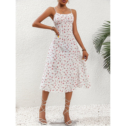 Catherine – Polka Dot Suspender Dress with Slit