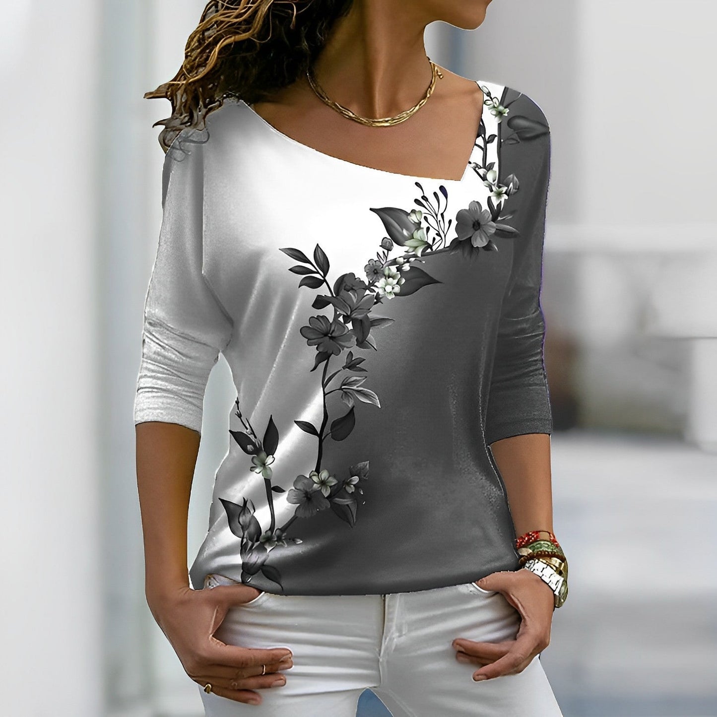 Evangeline - Floral Color Block T-Shirt