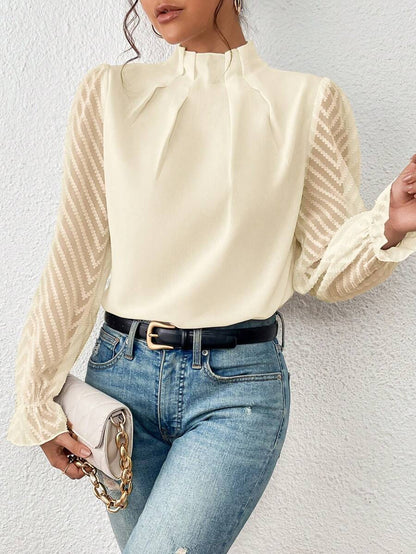 Jane – Women's Half-Turtleneck Wavy Chiffon Long-Sleeve Top