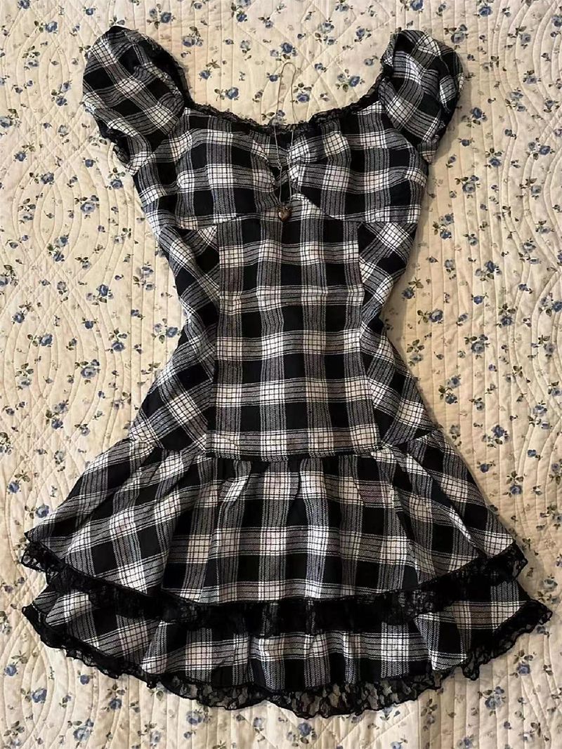 Veronica – Women's Y2K Harajuku Lattice Dress