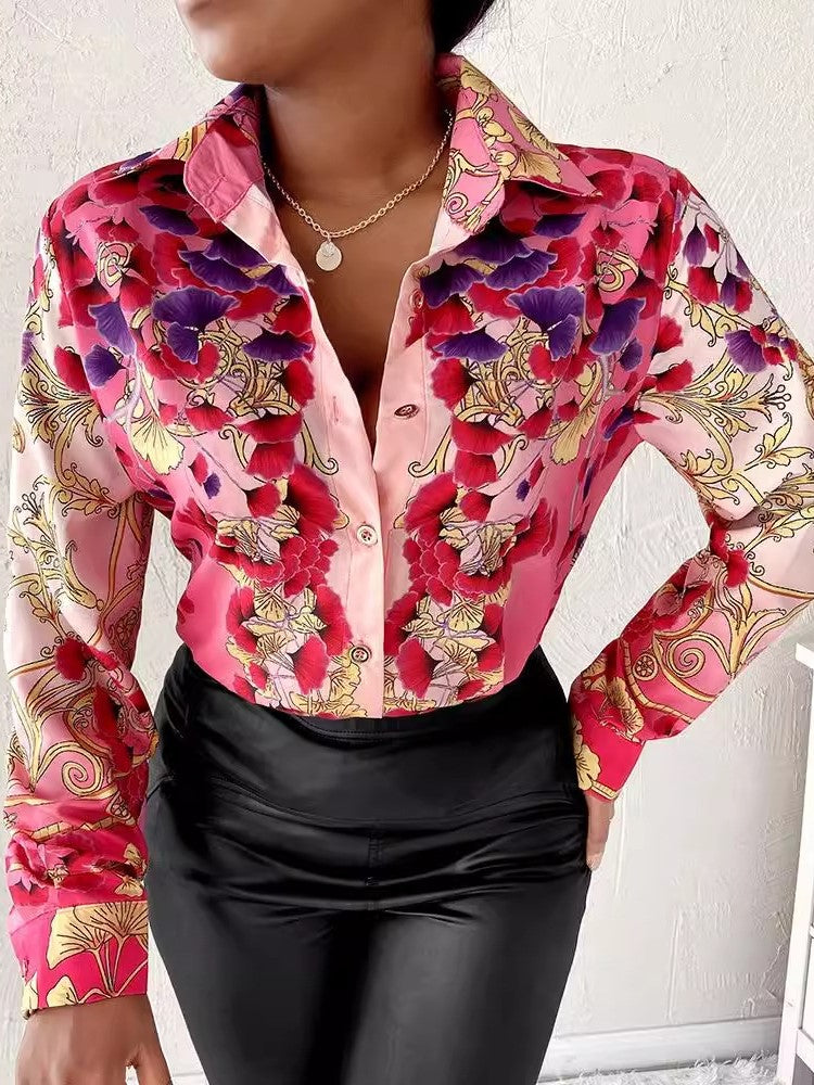 Lila – Women's Spring/Autumn Fashion Print Long Sleeve Shirt