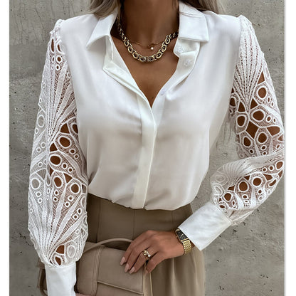 Naomi – V-Neck Lace Sleeve Blouse