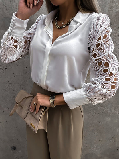 Naomi – V-Neck Lace Sleeve Blouse