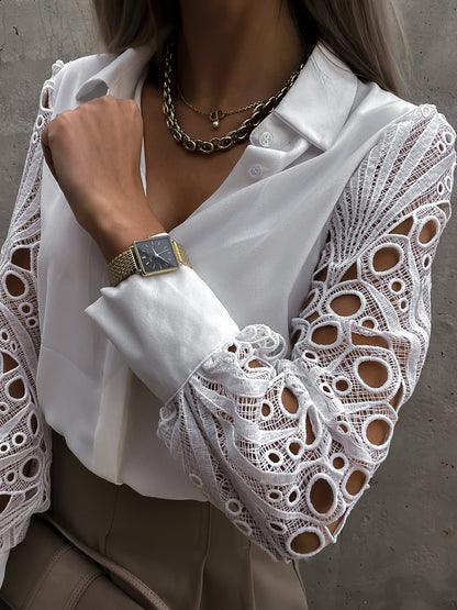 Naomi – V-Neck Lace Sleeve Blouse