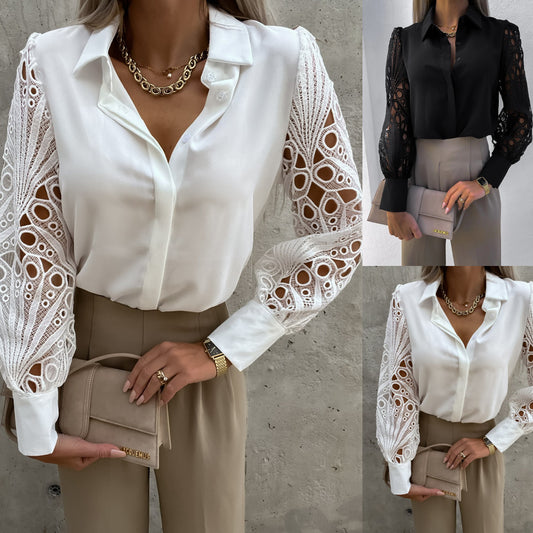 Naomi – V-Neck Lace Sleeve Blouse