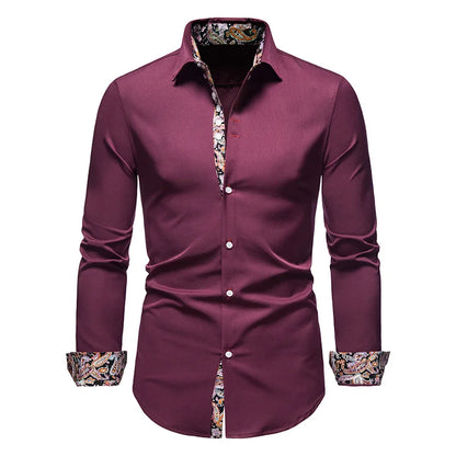 Tristan - Men's Splice Paisley Print Dress Shirt