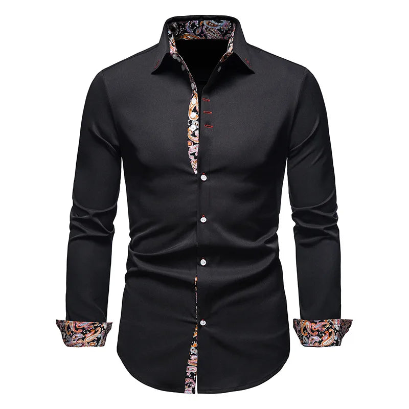 Tristan - Men's Splice Paisley Print Dress Shirt