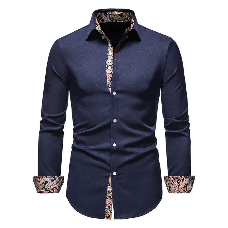 Tristan - Men's Splice Paisley Print Dress Shirt