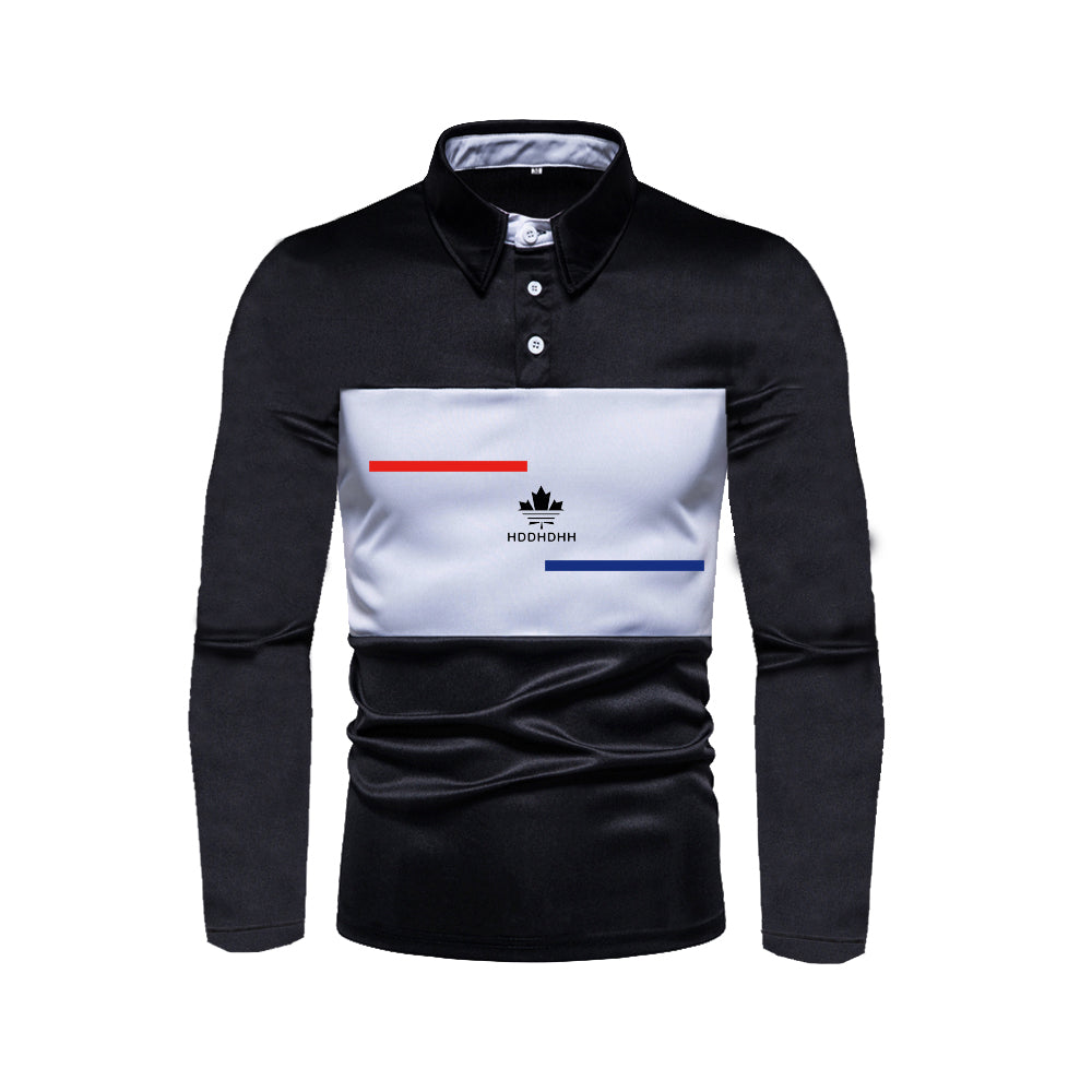 Marcus – Men's Classic Black and White Long Sleeve Polo Shirt