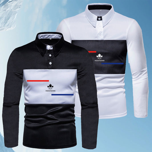 Marcus – Men's Classic Black and White Long Sleeve Polo Shirt