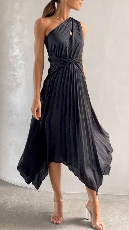 Melanie-One Shoulder Midi Dress