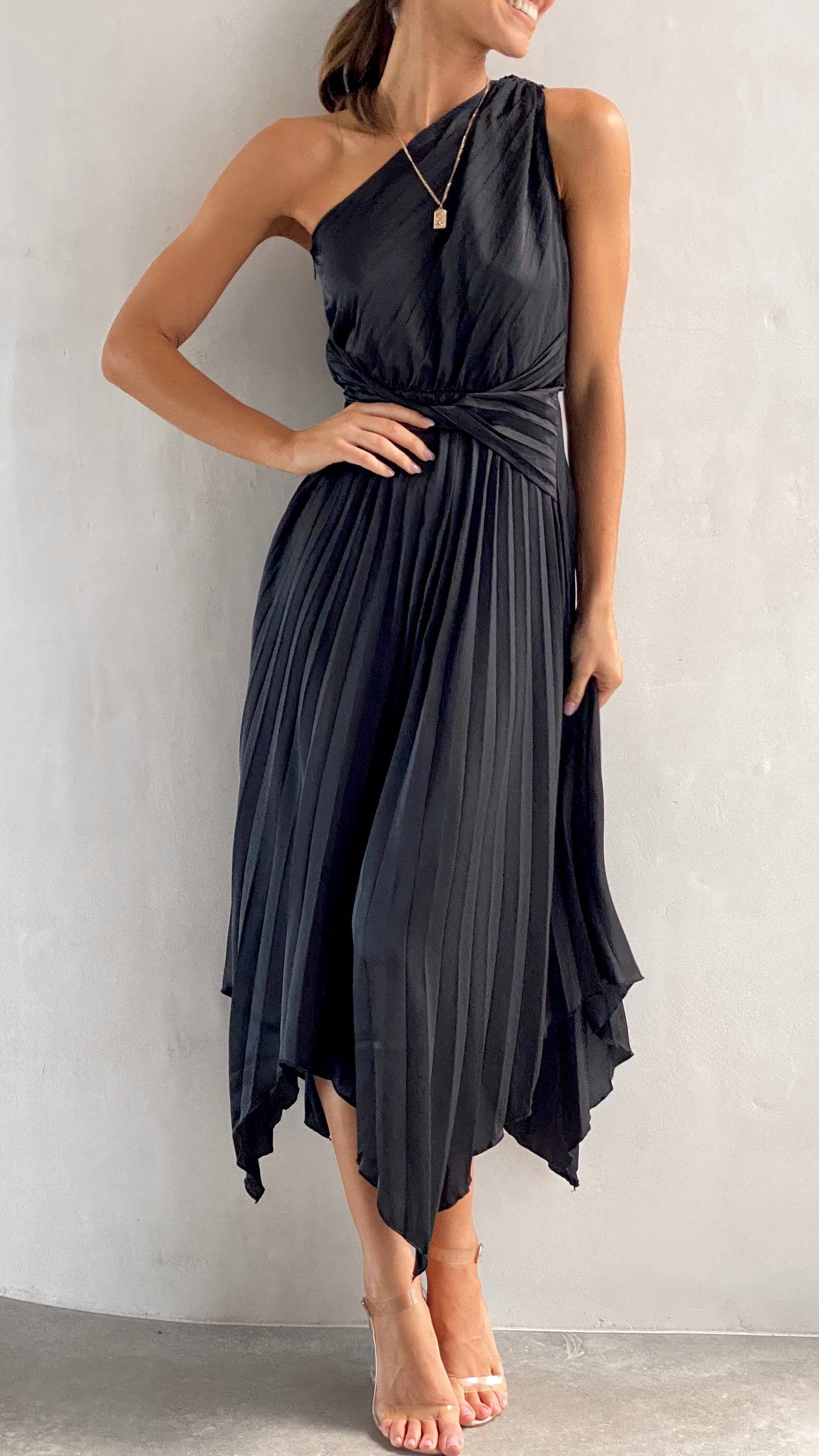 Melanie-One Shoulder Midi Dress