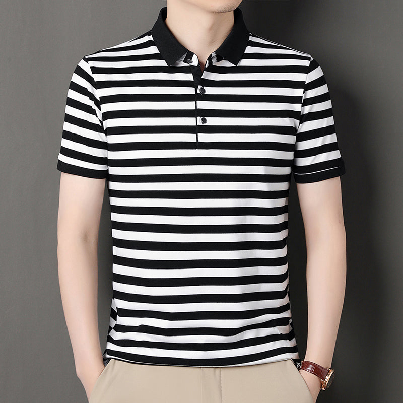 Robert – Men's Ice Silk Short-Sleeved Striped Polo Shirt