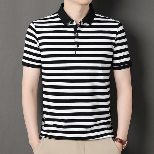 Robert – Men's Ice Silk Short-Sleeved Striped Polo Shirt