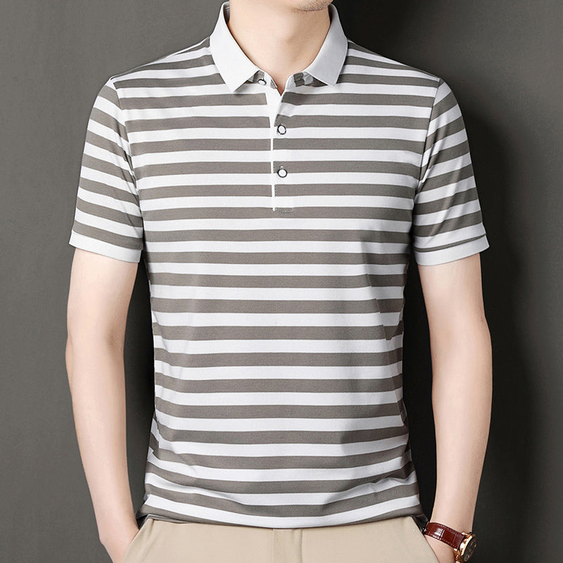 Robert – Men's Ice Silk Short-Sleeved Striped Polo Shirt