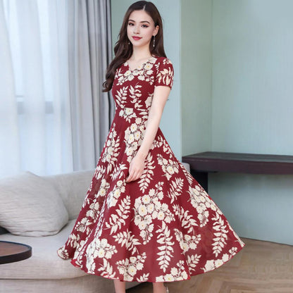 Victoria – Leaf Print Summer Dress