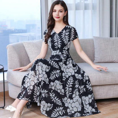 Victoria – Leaf Print Summer Dress