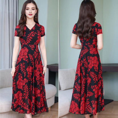 Victoria – Leaf Print Summer Dress