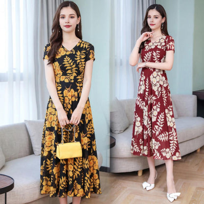 Victoria – Leaf Print Summer Dress