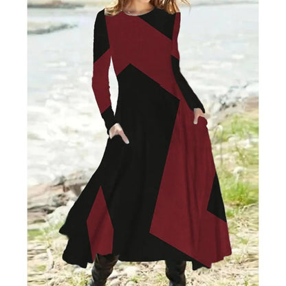 Josephine - Chic Contrast Color Long Sleeve Midi Dress for Women