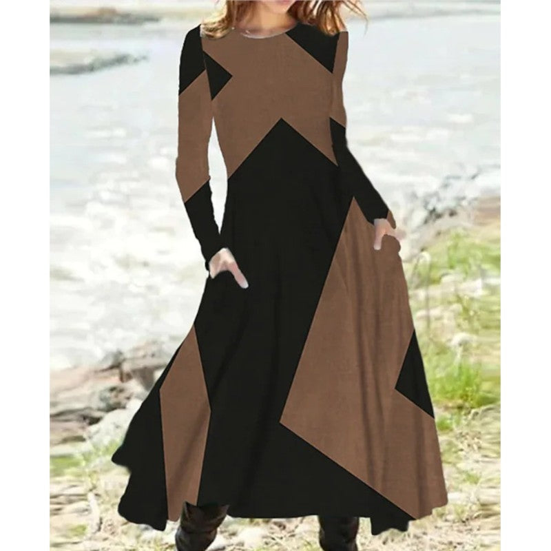 Josephine - Chic Contrast Color Long Sleeve Midi Dress for Women