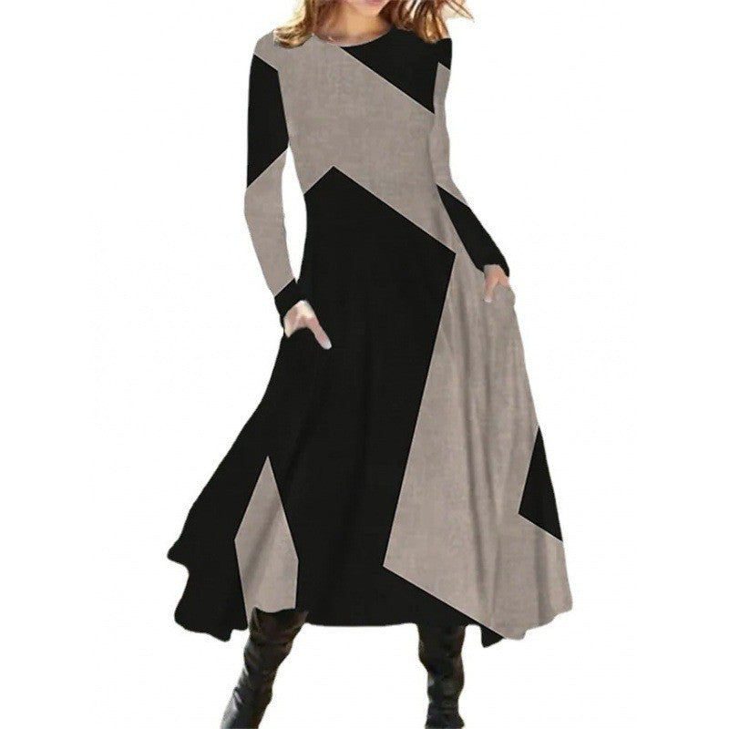 Josephine - Chic Contrast Color Long Sleeve Midi Dress for Women