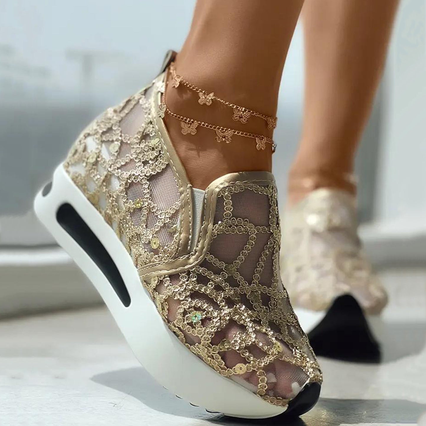 Julia – Women's Floral Embroidery Mesh Wedge Sneakers