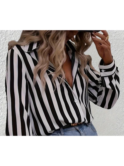 Naomi – Striped Long Sleeve Casual Blouse