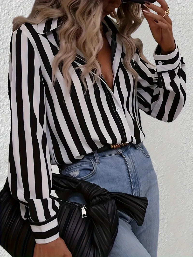 Naomi – Striped Long Sleeve Casual Blouse