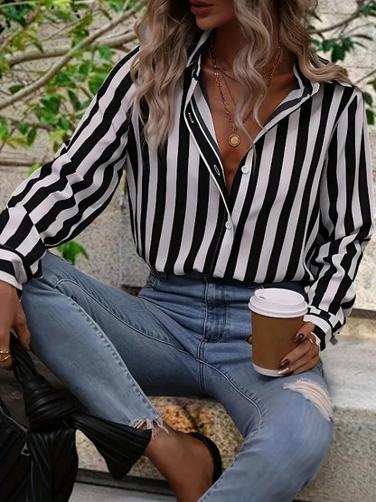 Naomi – Striped Long Sleeve Casual Blouse