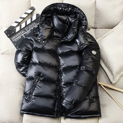 Travis - Men's Glossy Hooded Puffer Jacket