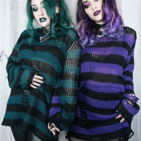 Lyra - Edgy Striped Knit Sweater for Women