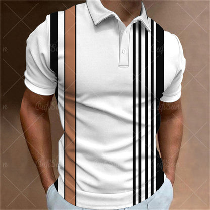 Aaron - Men's 3D Stripe Polo Shirt Short Sleeve Casual T-Shirt