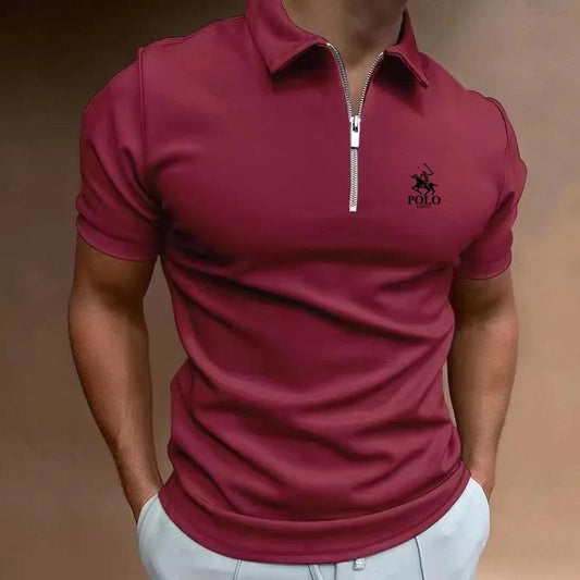 Austin – Men's Solid Color Zipper Polo Shirt