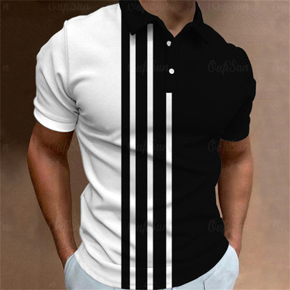 Aaron - Men's 3D Stripe Polo Shirt Short Sleeve Casual T-Shirt