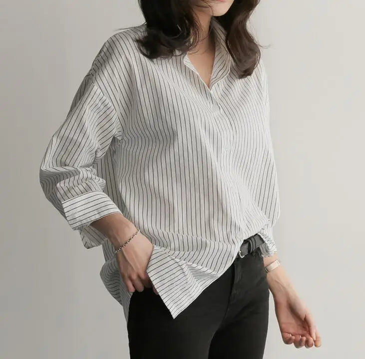 Viviana - Stylish Blue Striped Long Shirt for Women