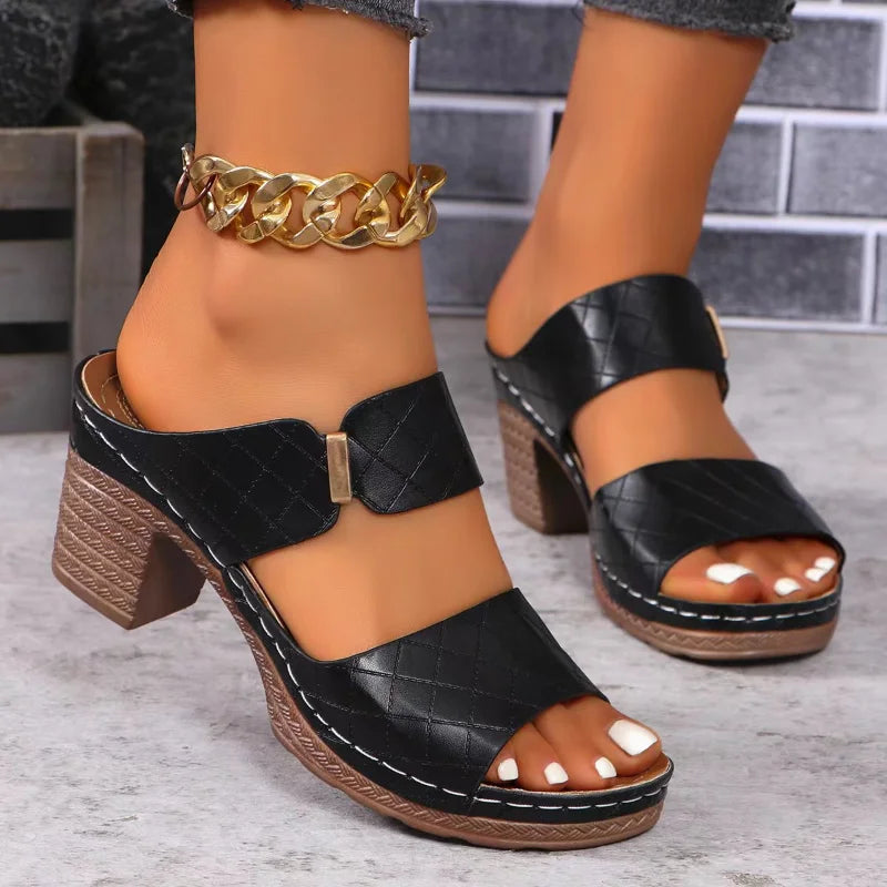 Annalise - Elegant Open Toe Chunky Heel Sandals for Women