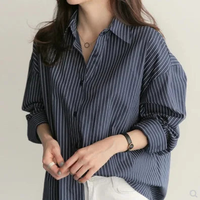 Viviana - Stylish Blue Striped Long Shirt for Women